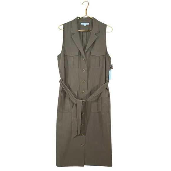 Antonio Melani Sleeveless Button Down Belted Midi Dress Modal | Size 14 - Picture 2 of 13